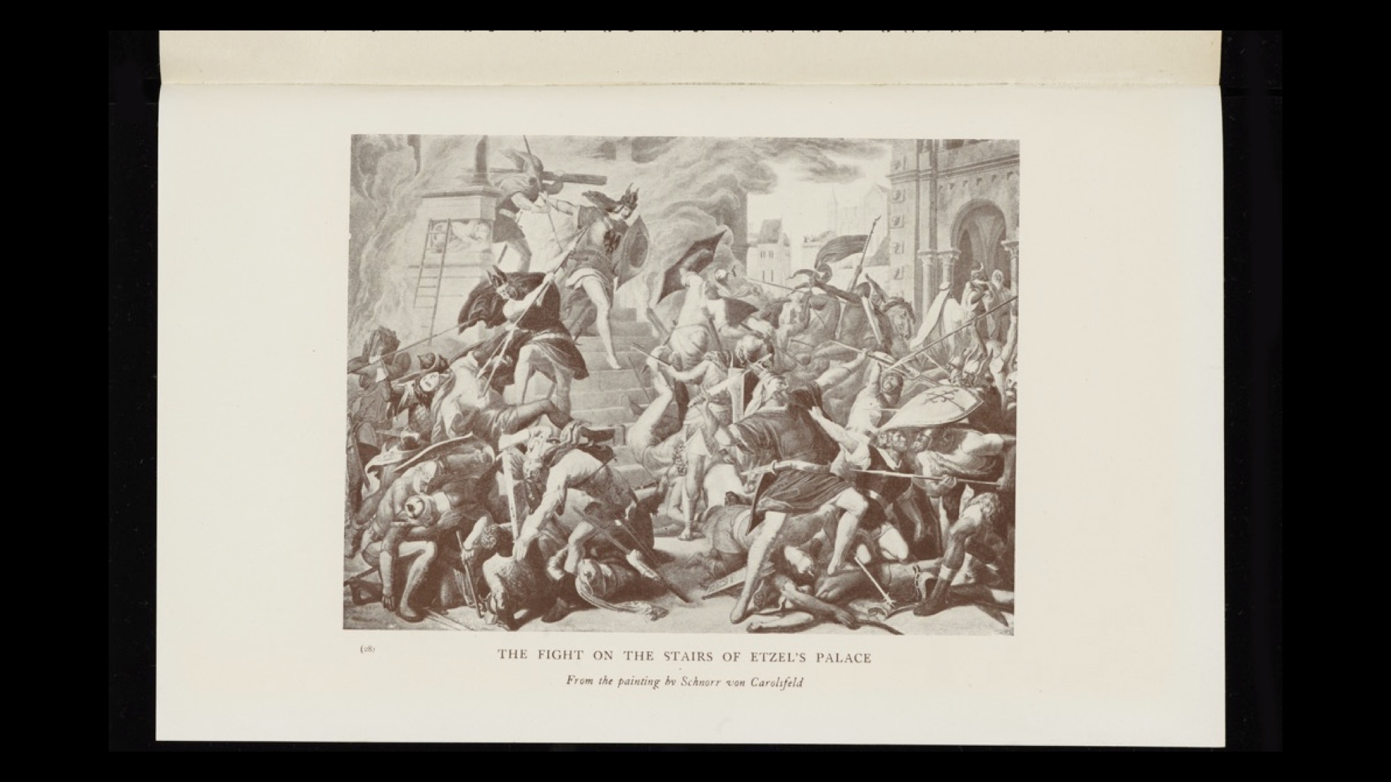 Black and white chaotic medieval battle scene